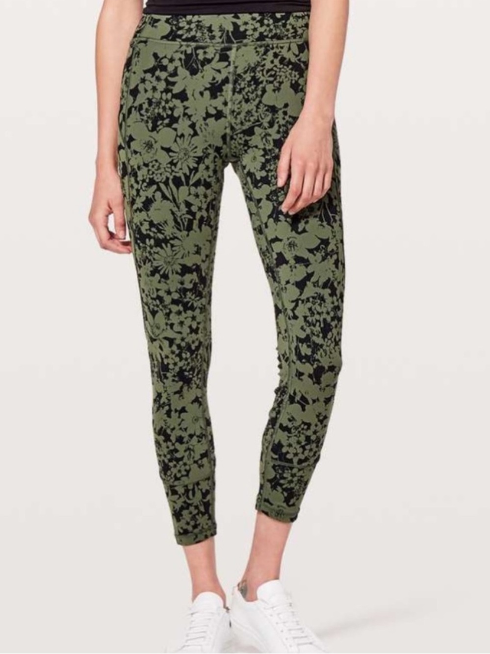 Lululemon All You Do Legging - 25” Inseam Floral Print Olive Green & Black SZ 10